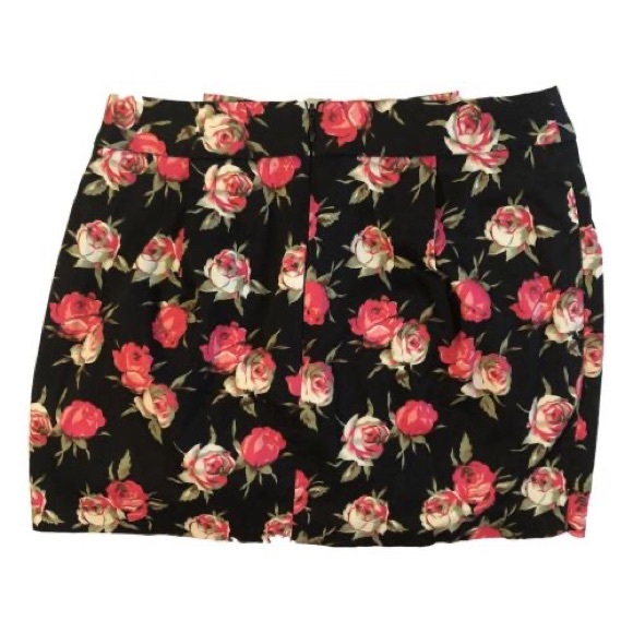 TOPSHOP cute mini floral skirt sash bow Black Rose Print Pink Red Ruched 4P - Picture 4 of 10